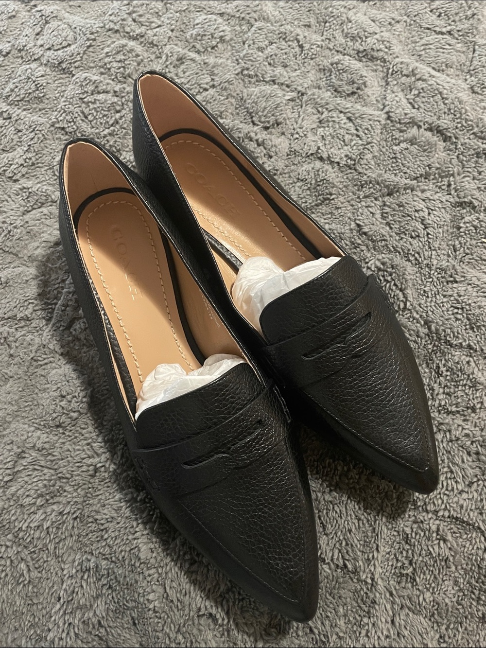 Coach Black Pointed Leather Penny Loafers